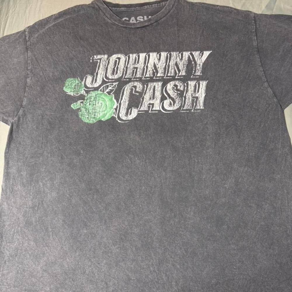 Johnny Cash XL Gray Graphic T-Shirt Roses Double Sided Country Music Tee